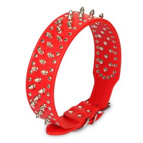 Dog Leather Collar Spiked Studded Pet Dog Collar Adjustable Neck Pitbull Mastiff Collar (Option: rRed_S)