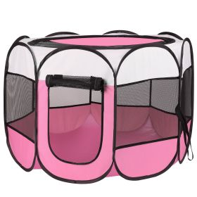 Portable Foldable Pet Tent Exercise Pen Kennel Removable Zipper Top and Bottom Water Resistant Indoor Outdoor Use For Dogs Cats Other Pets (Option: L_Pink)
