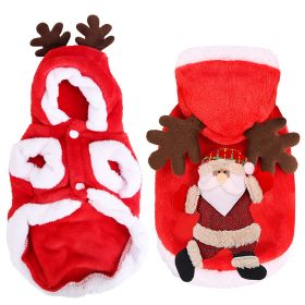 Pet Christmas Clothes Santa Claus Reindeer Antlers Costume Winter Outfit New Year Coat For Small Medium Dogs Cats Available in S/M/L/XL (Option: sRed_L)