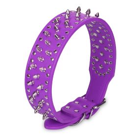 Dog Leather Collar Spiked Studded Pet Dog Collar Adjustable Neck Pitbull Mastiff Collar (Option: PPL_XL)