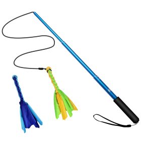Extendable Dog Flirt Pole with Lure 10.23-26.77in Teaser Wand with 2 Replaceable Interactive Tail Toys For Small Medium Large Dogs Training Exercise T (Option: leBlue)