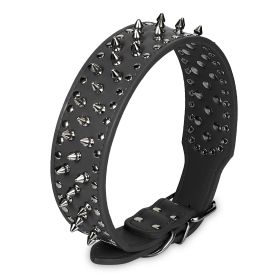 Dog Leather Collar Spiked Studded Pet Dog Collar Adjustable Neck Pitbull Mastiff Collar (Option: rBLK_M)